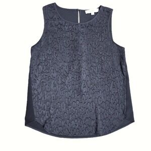 LOFT Lace Overlay Sleeveless‎ Blouse Top Women's Size S Gray